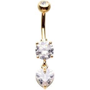 Golden Elegant Heart Drop Cubic Zirconia Belly Button Ring
