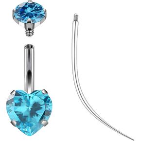 Ruifan ASTM F136 Titanium Belly Button Rings 14G CZ Heart Belly Navel Rings 10mm Bar Body Piercing Jewelry Navel Ring With 1PCS Curved Piercing Taper