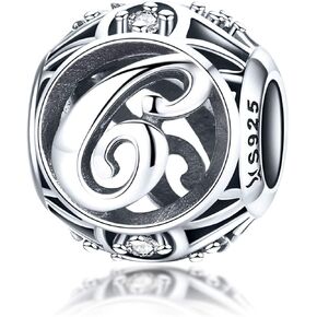Alphabet Initial Letter A-Z Clear CZ 925 Sterling Silver Bead Fits Pandora Charm Bracelet
