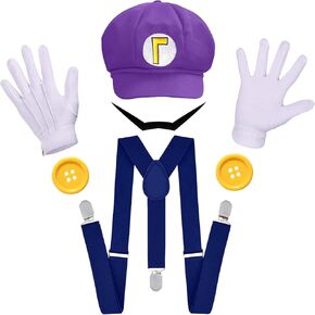 Novelty Wari and Waluig Costume for Adults,Women and Men - Complete Halloween & Cosplay Hat Set with Accessory