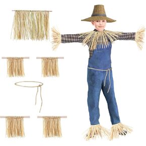 Sumind 6-Piece Scarecrow Set - Straw Necklace, Bracelets, Anklets & Rope Belt for Halloween Costume Decoration