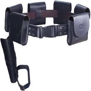 Halloween Belt with 6 Pouches and Thigh Holster, Black Synthetic Leather, Adjustable Costume Accessory