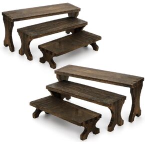 6 Pack Wood Risers Display Stands, 3 Tier Rectangular Wooden Cupcake Stands Rack for Vendor, Rustic Tiered Decorative Perfume Organizer Shelf for Food, Dessert, Collectibles, Party
