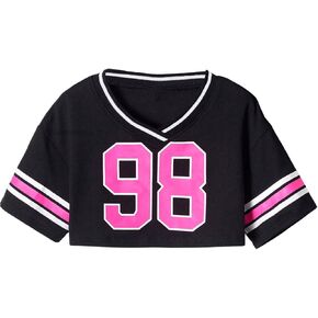 Girl's Striped Graphic Jersey Tees V Neck Half Sleeve Crop Tops Y2K Summer Tops