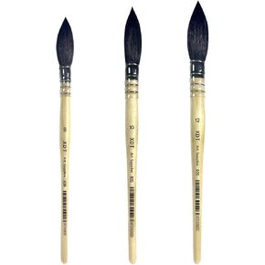 XDT#920 Round Watercolor Artist Paint Brush 3 Piece Set Medium Soft Black Goat Hair Long Handle #8#10#12, Mop Style Paint Brush for Watercolor & Acrylic & Oil