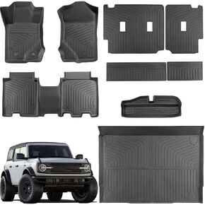 for Ford Bronco 4 Door (Not fit Sport) 2021-2024 2025 Floor Mats Cargo Liner All Weather Heavy Duty TPE Rubber Waterproof Anti-Slip Tech Trunk Mats for Bronco 2022 2023 Automotive Accessories