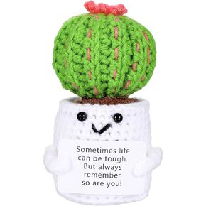 Emotional Crochet Positive Cactus Gifts, 3" Funny Positive Cactus Mini Crochet Cactus with Positive Affirmations Cards for Inspirational Novelty Gifts Birthday Valentines Friend Party Decorations