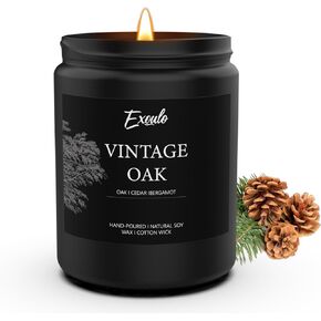 Vintage Oak Scented Candle, 7 oz Black Jar Autumn Candles, Natural Essential Oil Scent,50 Hours Long Burning Soy Candles for Home Scented。Suitable Gift: Birthday Men's Gift, Father's Day Gifts