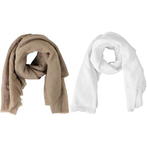 MIDELONG Women Summer Cotton Blend Crinkle Vintage Soft Long Scarf Linen Shawl Wrap Big Head Scarf for All Season, Pack of 2
