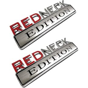 Muzzys (Set of Two) Redneck Edition Emblems, Chrome and Red, 7" Wide, Large, Decal Sticker Car Truck Badge Red Neck, Hick Hillbilly Make America Great Again USA America