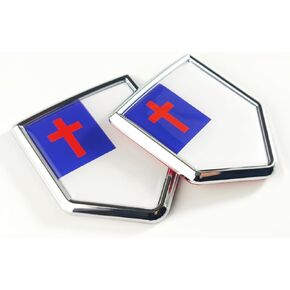 Newperlite Christian Christianity Flag Decal Sticker Car Emblem Cross Church Jesus Faith Flag Car Decoration Accessories Chrome Shield for Truck Vehicles Cars, 2 Pack