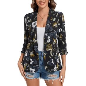 MINTLIMIT Womens Chiffon Blazer 3/4 Sleeve Shawl Collar Open Front Blazers Casual Work Office Cardigan Suit Jacket