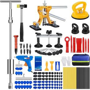 Car Dent Puller Kit, 135pcs Paintless Dent Removal Kit, Car Dent Repair Kit with Golden Lifter, Bridge Puller, Slide Hammer 2 in 1 T-Bar, Dent Puller for Car Refrigerator Door Ding Repair