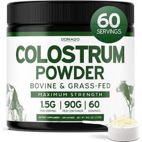 Colostrum Supplement Powder 90g (60 Servings of 1.5g Pure Bovine Colostrum Std. to Contain 20% IgG Immunoglobulins) Grass Fed Powder - No Fillers, Third Party Tested, Unflavored & USA Made