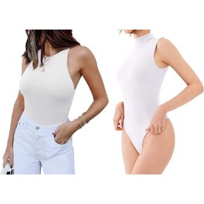 REORIA Womens Sexy Sleeveless High Neck Basic Tank Tops Bodysuits 2 pieces