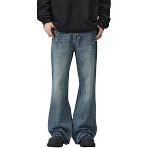 Y2k Baggy Flared Jeans Men 90s Vintage Bell Bottom Jeans Loose Fit Grunge Pants Casual Wide Leg Skater Denim Pants