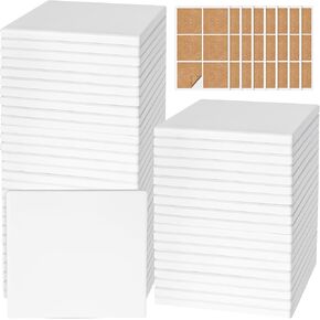 Ceramic Tiles for Crafts, GOH DODD 48 Pack Unglazed Blank Coasters White Tiles with 48Cork Backing Pads for Alcohol Ink, Painting, Acrylic Pouring, DIY, Art Projects, Decorating, Sqaure, 4 Inch