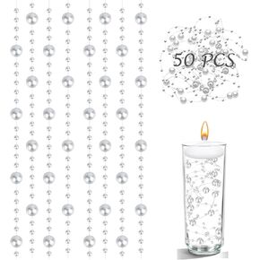50 PCS Floating Pearls for Centerpieces Vases, 50cm String of Pearls, White Faux Pearl Beads for Floating Candles, Vase Filler, Christmas Tree Decor, Table Decorations for Wedding, Party