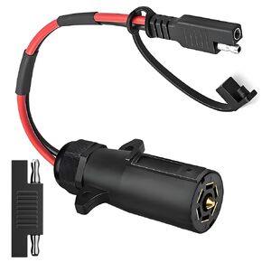7 Way Trailer Slop إلى 2 Pin Sae Power Supply ، 7 Pin Round RV Trailer Slop to 10 AWG SAE Cable 12V مع محول عكسي لمقطورات شاحنة RV (1.96 قدم)