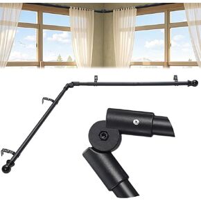 Corner Window Curtain Rods, L Shape Heavy Duty Curved Curtain Rods for Corner Windows with Brackets, 30-136" Adjustable for Bedroom, Dinging Room, Living Room, Matte Black