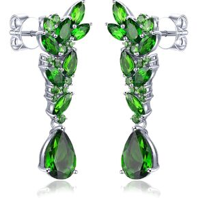 Drop Earrings for Women Dangle 925 Sterling Silver Setting Green Red Natural Gemstone Birthstone Earring Rhodium Plated Fine Jewelry Birthday Mother's Day Gifts for Her