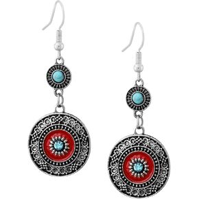 MINACHI Bohemian Vintage Style Geometric Blue and Red Dangle Earrings, Ethnic Jewelry for Women