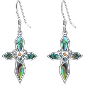 Mountain Mustard Seed Earrings for Women 925 Sterling Silver Abalone Shell Cross Dangle Drop Earring Christian Jewelry Outdoor Birthday Gifts