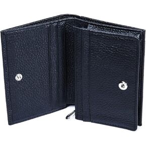 Small Wallet for Women RFID Blocking Genuine Leather Compact Bifold Pocket Ladies Wallet Zipper Mini Purse with ID Window Black