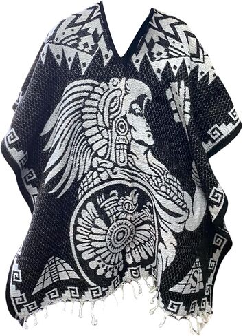 Del Mex Authentic Mexican Poncho Cobija Gaban Blanket -Black & White in Saudi Arabia