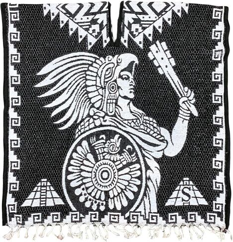 Del Mex Authentic Mexican Poncho Cobija Gaban Blanket -Black & White in Saudi Arabia