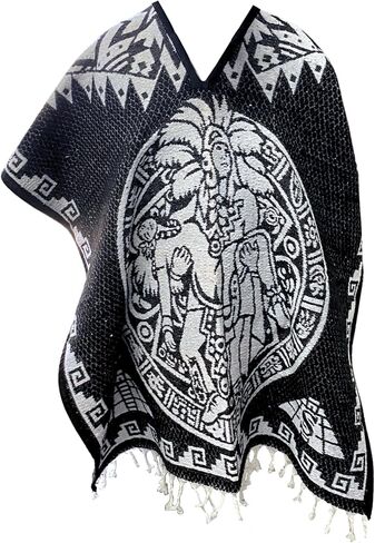 Del Mex Authentic Mexican Poncho Cobija Gaban Blanket -Black & White in Saudi Arabia
