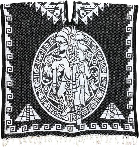 Del Mex Authentic Mexican Poncho Cobija Gaban Blanket -Black & White in Saudi Arabia