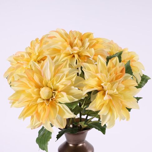 Artificial Mauve Dahlia 6 Large Heads with Stem Faux Fake Silk Flower Decor for Vase Bouquet Home Living Room Indoor Outdoor Wedding Spring Summer All Seasons DIY Decoration Arrangement in Kuwait