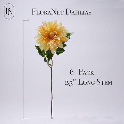 Artificial Mauve Dahlia 6 Large Heads with Stem Faux Fake Silk Flower Decor for Vase Bouquet Home Living Room Indoor Outdoor Wedding Spring Summer All Seasons DIY Decoration Arrangement in Kuwait