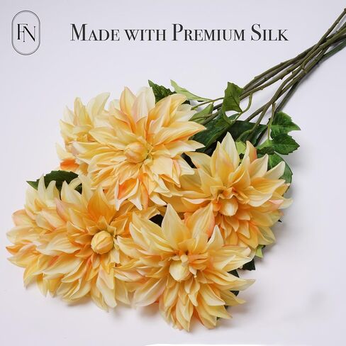Artificial Mauve Dahlia 6 Large Heads with Stem Faux Fake Silk Flower Decor for Vase Bouquet Home Living Room Indoor Outdoor Wedding Spring Summer All Seasons DIY Decoration Arrangement in Kuwait