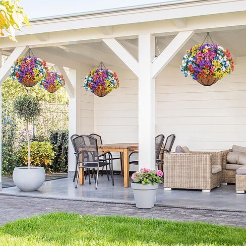 Artificial Hanging Flowers with Baskets for Outdoors, Fake Silk Pansy Flowers UV Resistant Faux Hanging Plants for Front Porch Patio Yard Home Spring Summer Decoration, Multicolor in Saudi Arabia