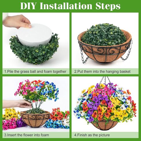 Artificial Hanging Flowers with Baskets for Outdoors, Fake Silk Pansy Flowers UV Resistant Faux Hanging Plants for Front Porch Patio Yard Home Spring Summer Decoration, Multicolor in Saudi Arabia