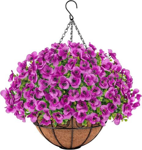 Artificial Hanging Flowers with Baskets for Outdoors, Fake Silk Pansy Flowers UV Resistant Faux Hanging Plants for Front Porch Patio Yard Home Spring Summer Decoration, Multicolor in Saudi Arabia