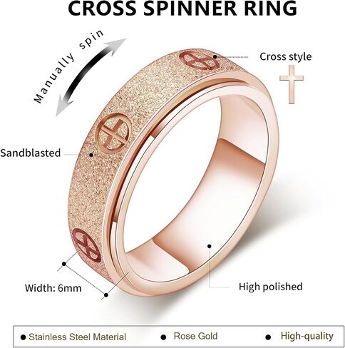 Dainty Gold Fidget Rings for Women: Stunning Fidget Toys & Fidget Spinners for Adults -18K Gold Plated Cross Rings, Love Ring & Eternity Band for Couples in Kuwait