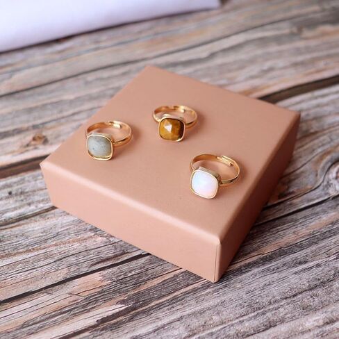 3pcs/set Mix Color Boho Natural Stone Adjustable Rings for Women Wedding Engagement Square Gem Gemstone Birthstone Crystal Ring Jewelry in Saudi Arabia