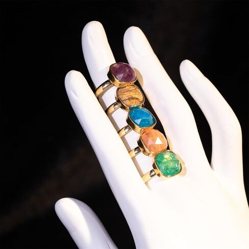3pcs/set Mix Color Boho Natural Stone Adjustable Rings for Women Wedding Engagement Square Gem Gemstone Birthstone Crystal Ring Jewelry in Saudi Arabia