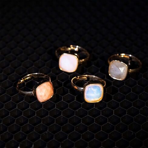 3pcs/set Mix Color Boho Natural Stone Adjustable Rings for Women Wedding Engagement Square Gem Gemstone Birthstone Crystal Ring Jewelry in Saudi Arabia
