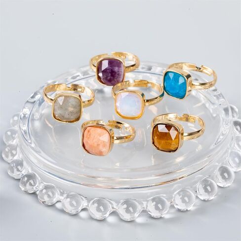 3pcs/set Mix Color Boho Natural Stone Adjustable Rings for Women Wedding Engagement Square Gem Gemstone Birthstone Crystal Ring Jewelry in Saudi Arabia