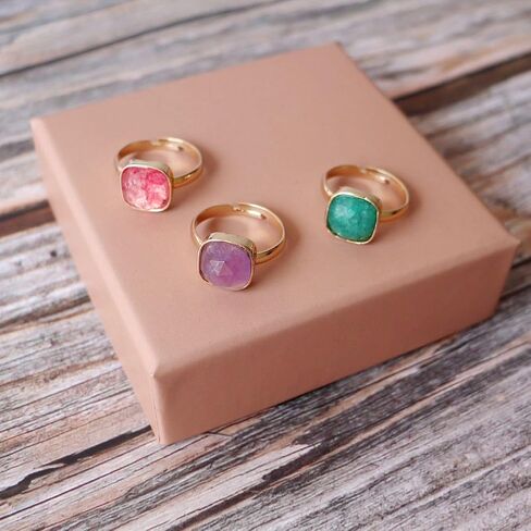3pcs/set Mix Color Boho Natural Stone Adjustable Rings for Women Wedding Engagement Square Gem Gemstone Birthstone Crystal Ring Jewelry in Saudi Arabia