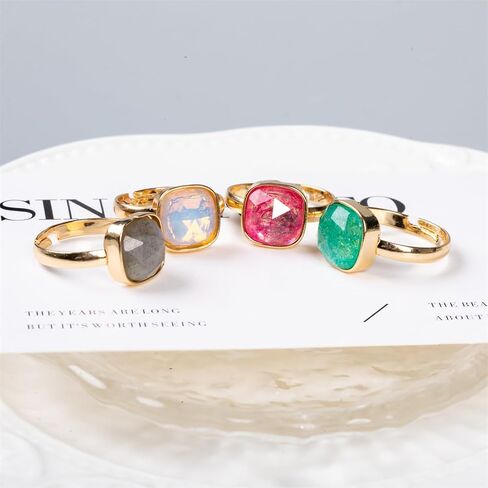 3pcs/set Mix Color Boho Natural Stone Adjustable Rings for Women Wedding Engagement Square Gem Gemstone Birthstone Crystal Ring Jewelry in Saudi Arabia