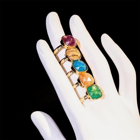 3pcs/set Mix Color Boho Natural Stone Adjustable Rings for Women Wedding Engagement Square Gem Gemstone Birthstone Crystal Ring Jewelry in Saudi Arabia