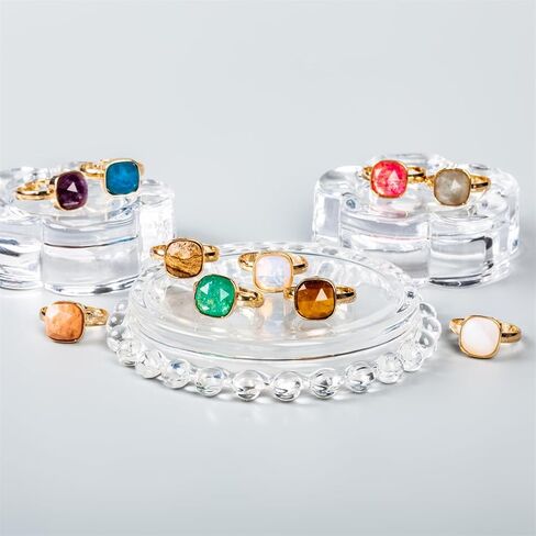 3pcs/set Mix Color Boho Natural Stone Adjustable Rings for Women Wedding Engagement Square Gem Gemstone Birthstone Crystal Ring Jewelry in Saudi Arabia