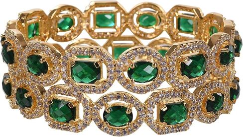 Ratnavali Jewels CZ Zirconia Gold Tone Green Diamond Elegant Bollywood Indian Bangles Jewelry Women in Kuwait