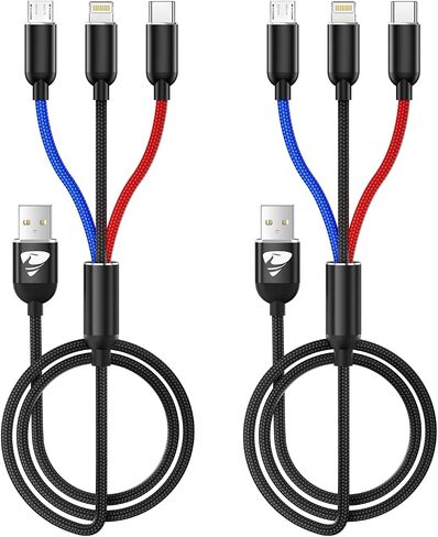 كابل شحن متعدد Aioneus، (3 عبوات بطول 4 أقدام) كابل شاحن USB متعدد 3 في 1 سلك شحن متعدد من النايلون العالمي مع موصلات USB من النوع C/Micro لمعظم الهواتف والأجهزة اللوحية in Kuwait