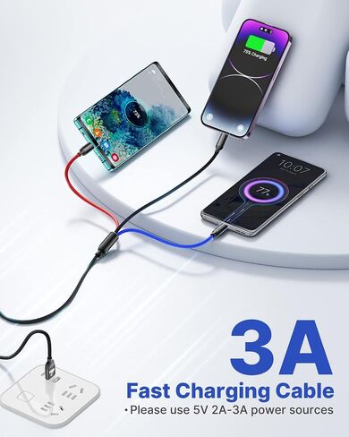 كابل شحن متعدد Aioneus، (3 عبوات بطول 4 أقدام) كابل شاحن USB متعدد 3 في 1 سلك شحن متعدد من النايلون العالمي مع موصلات USB من النوع C/Micro لمعظم الهواتف والأجهزة اللوحية in Kuwait